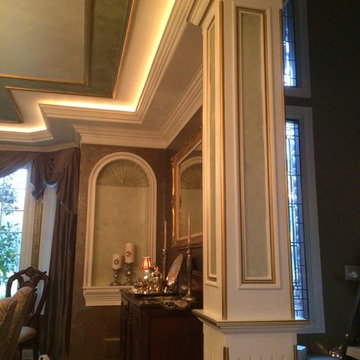 Gold trim, faux ceiling and niche