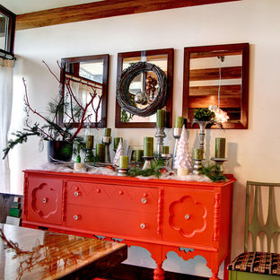 Dining room - shabby-chic style dining room idea in Grand Rapids with white walls