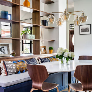 Great room - small transitional dark wood floor and brown floor great room idea in Atlanta with white walls and no fireplace
