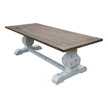 Greenville Two Tone Teak Wood Trestle Pedestal Dining Table