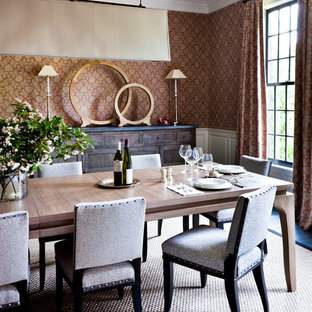 Inspiration for a transitional dark wood floor dining room remodel in New York with multicolored walls