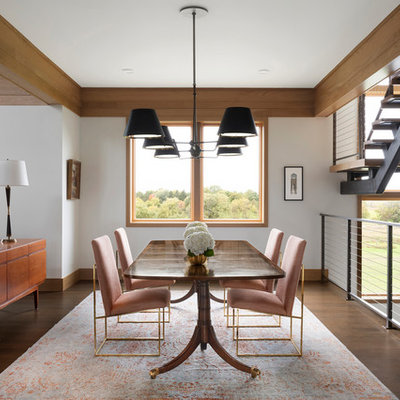 Great room - large contemporary dark wood floor and brown floor great room idea in Minneapolis with white walls and no fireplace