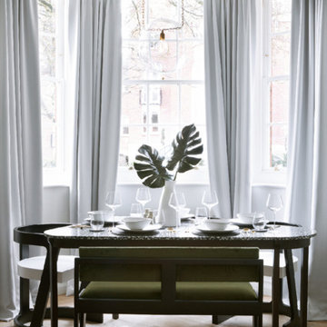 Hampstead Manor- Contemporary Dining Features Terrazzo Table and Green Velvet
