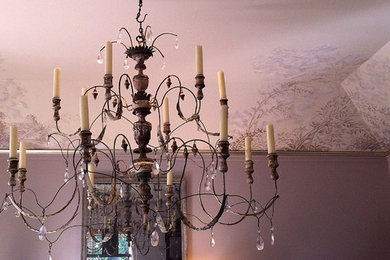 hand painted dining room ceiling in grisaille