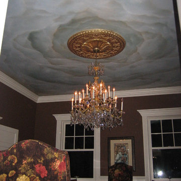 Hand painted sky on dining room ceiling