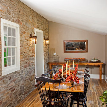 Handsome Dinning Room on Enclosed Stone Farmhouse Porch