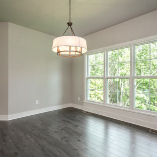Inspiration for a french country dark wood floor and brown floor breakfast nook remodel in Louisville with gray walls