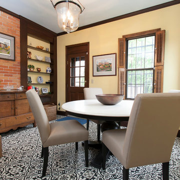Historic Brownstone Dining Room with Cement Tile Flooring