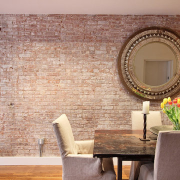 Historic Loft Renovation, Open Dining Area with Exposed Brick Wall, Tribeca NYC