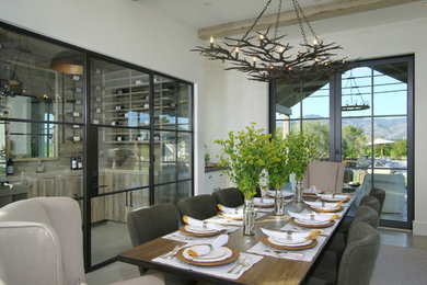 Inspiration for a country dining room in San Francisco with white walls.
