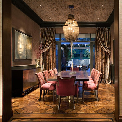 Minimalist dark wood floor dining room photo in San Diego