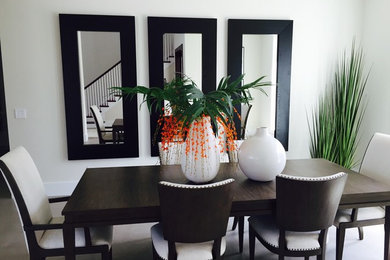 Inspiration for a large transitional porcelain tile dining room remodel in Miami with white walls