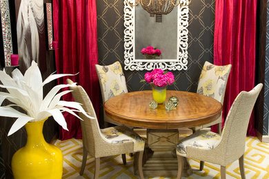 Example of a trendy carpeted dining room design in New Orleans with black walls