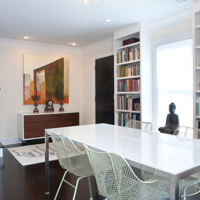 Enclosed dining room - small contemporary dark wood floor and brown floor enclosed dining room idea in Atlanta with beige walls and no fireplace