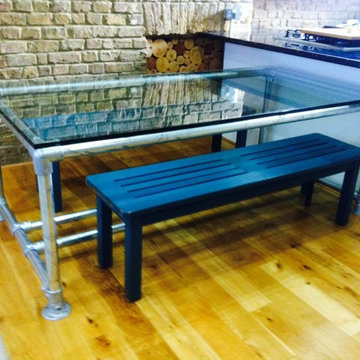 Industrial Style Glass Topped Scaffold Table