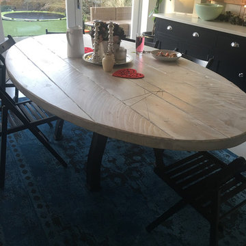 Industrial Style Whitewashed Oval Pedestal Dining Table