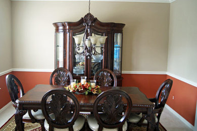 Photo of a traditional dining room in Dallas with multi-coloured walls.
