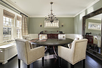 Dining room - traditional dining room idea in Denver with green walls