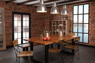 Inspiration for a medium sized urban enclosed dining room in Other with dark hardwood flooring.