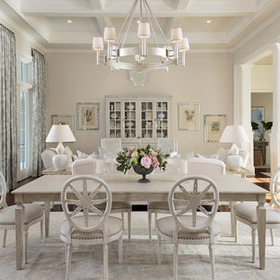 Beach style dark wood floor great room photo in Miami with beige walls and no fireplace
