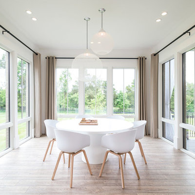 Large danish light wood floor enclosed dining room photo in DC Metro with white walls