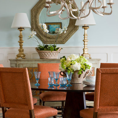 Mid-sized elegant enclosed dining room photo in Charleston with blue walls and no fireplace