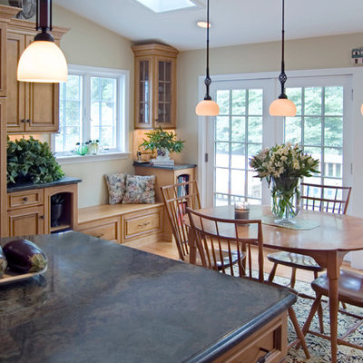 Kitchen/dining room combo - traditional medium tone wood floor kitchen/dining room combo idea in Philadelphia with beige walls