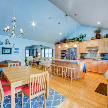 Kitchen and Dining Area With Vaulted Ceilings