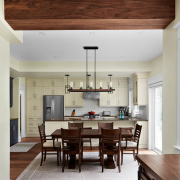 Kitchen/Dining with custom walnut beam