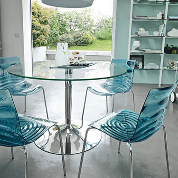 L'Eau Chairs - Chromed Metal + Transparent Aquamarine Techno Polymer Seats