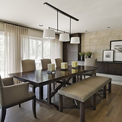 Inspiration for a mid-sized contemporary medium tone wood floor dining room remodel in Detroit with beige walls and no fireplace