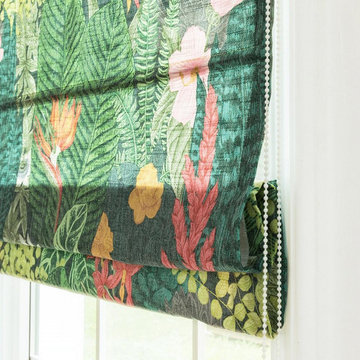 Leaves and Flowers Quick Fix Washable Flat Fold Roman Shades, Window Blinds