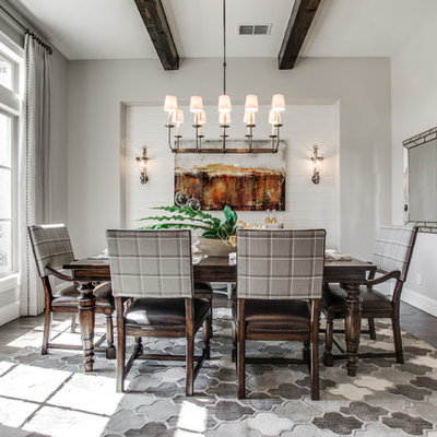 Enclosed dining room - transitional dark wood floor enclosed dining room idea in Dallas with gray walls and no fireplace