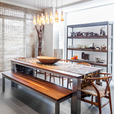 Trendy dining room photo in Toronto with white walls