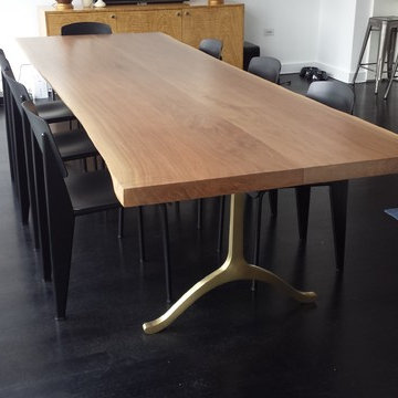 Live Edge Black Walnut Dining Table with Brass Wishbone Base