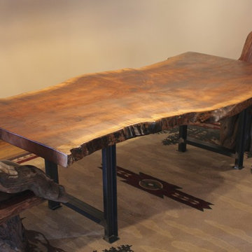 Live Edge Claro Walnut Dining Table with Metal Industrial Legs