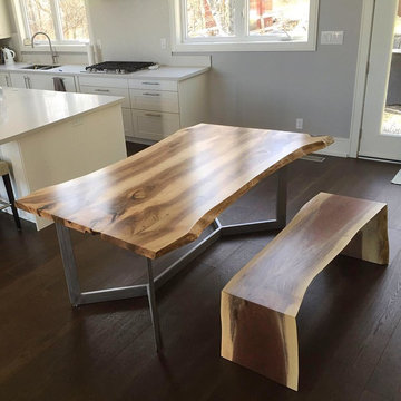 Live Edge Walnut Dining table with a waterfall bench
