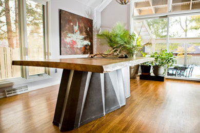 Live Edge Wood Slab Dining Table with Faceted Metal Base