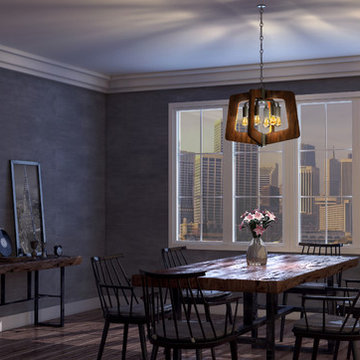 Lofty Steel Finished Chandelier in Dining Room
