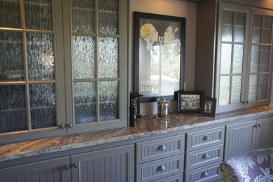 Inspiration for a large modern carpeted enclosed dining room remodel in San Francisco with gray walls