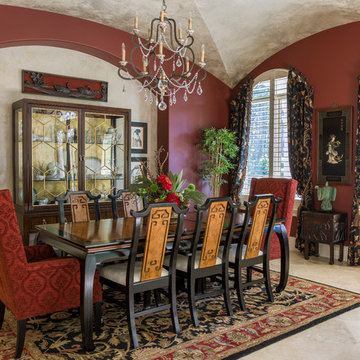 75 Asian Dining Room With Red Walls, Asian Dining Table Decor Ideas