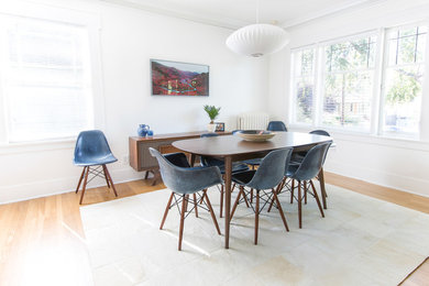 Inspiration for a mid-sized 1950s dining room remodel in Seattle with white walls