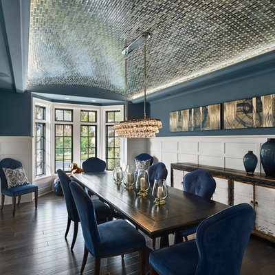 Inspiration for a mid-sized transitional dark wood floor enclosed dining room remodel in Philadelphia with blue walls