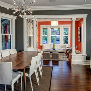 Example of an arts and crafts great room design in Seattle