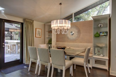 Trendy dark wood floor kitchen/dining room combo photo in Los Angeles with beige walls