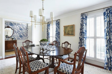 Inspiration for a medium sized classic enclosed dining room in Atlanta with beige walls and dark hardwood flooring.