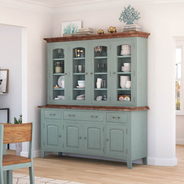 Meriden Mahogany Wood Two-Tone Blue Dining Room Buffet with Hutch