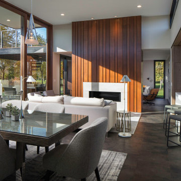 mHouse Innovative Modern Home Open Concept Dining Room, Living Room and Kitchen