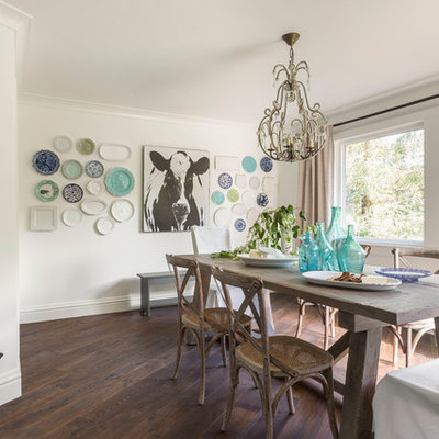 Inspiration for a mid-sized cottage dark wood floor great room remodel in San Francisco with white walls and no fireplace