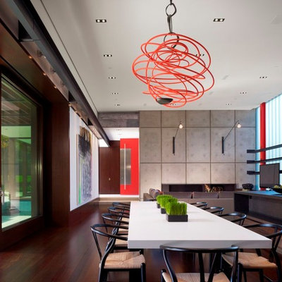 Inspiration for a modern dark wood floor dining room remodel in Other